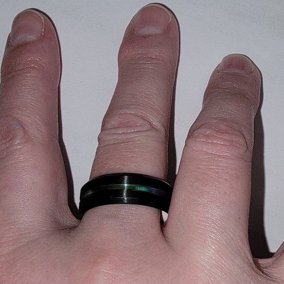 New Mens Black Ring with Rainbow Accent - Picture 2 of 3